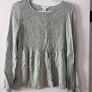 Urban Romantics Green & White Dot Baby Doll Long Sleeve Top Size L